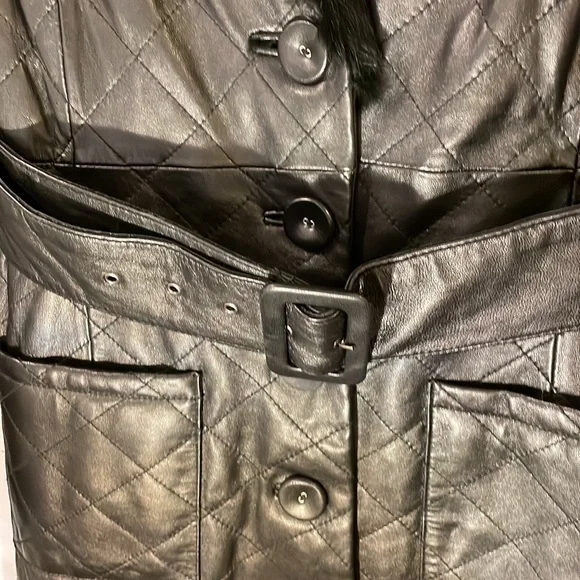 BEBE 100% Leather & Rabbit Fur Fully Lined Midi Coat